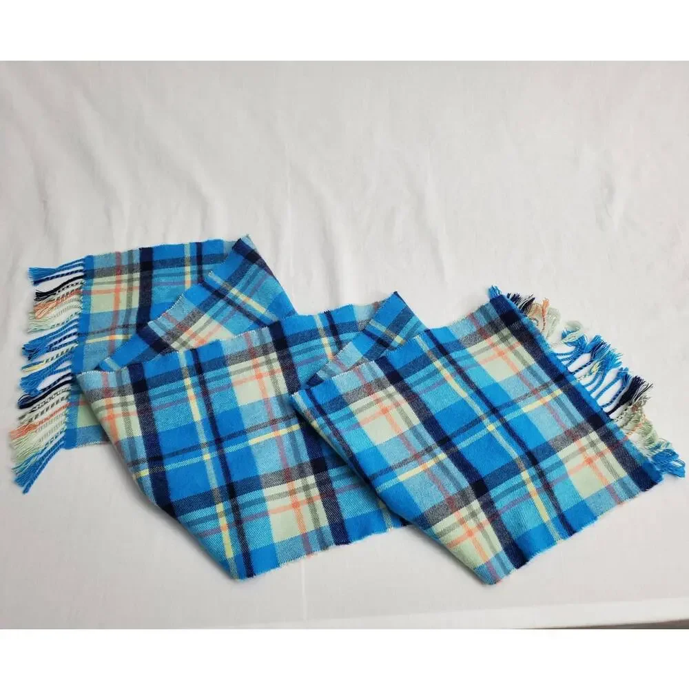 Softer Than Cashmere D&Y Scarf Plaid Blue Multicolor Fringe Warm Soft Fall